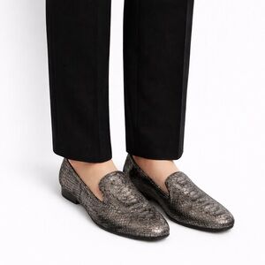 Size 8 Johnston & Murphy Women Metallic Snake Print Leather Loafers Slip On Flat